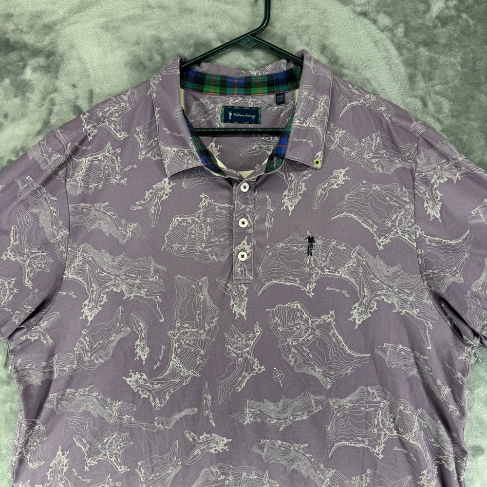 William Murray Golf Polo Shirt Mens X Large Purple Map Print Short Sleeve
